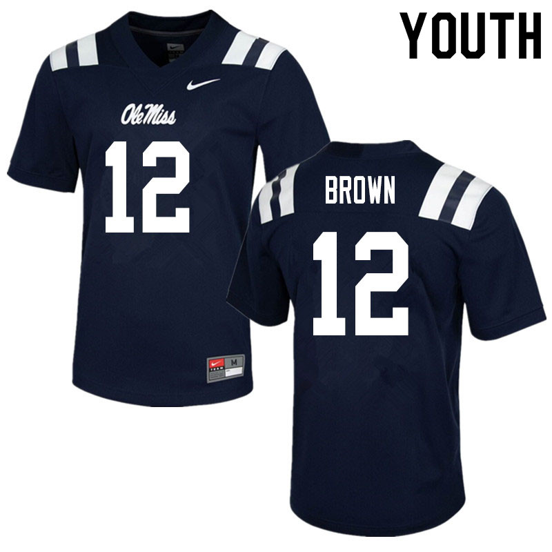Jakivuan Brown Ole Miss Rebels NCAA Youth Navy #12 Stitched Limited College Football Jersey MBL3858MX